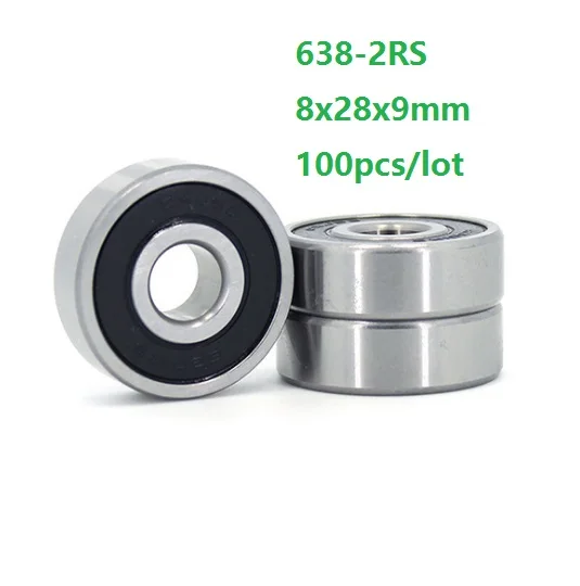 

100PCS 8x28x9mm 638RS 638-2RS 638 2RS RS ball bearings 8*28*9mm Double rubber cover Miniature Mini Deep Groove Ball bearing