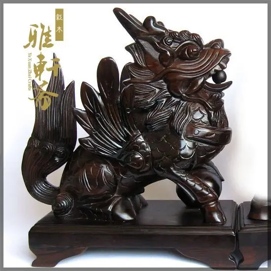 Vietnam mahogany wood carved wooden ornaments crafts Home Furnishing lucky Wangcai large animal kylin dance