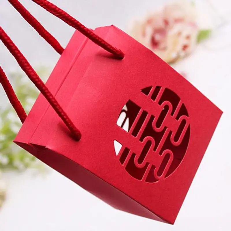 Fashionable Paper candy Gift Bags with Ribbon Handle Candy Red Business Present Bags F20173876