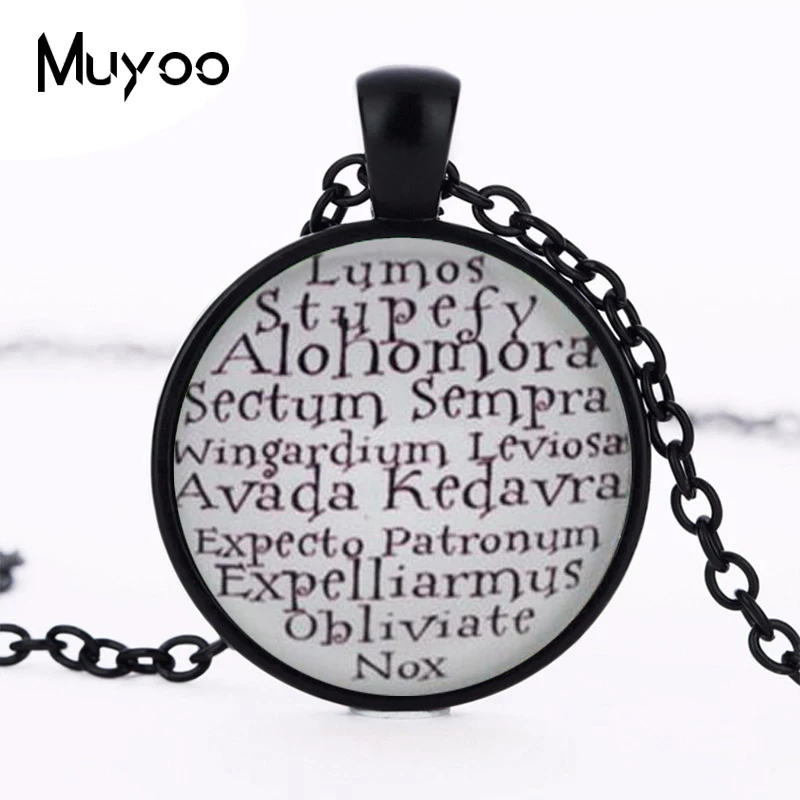 Popular Spells Necklace, Lumos, Alohomora, Avada Kedavra, Expecto Patronum. Glass Cabochon Necklace HZ1