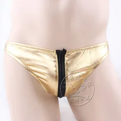 Men sexy underwear briefs zipper patent leather pants temptation erotic lingerie catwalk costumes sex porno panties