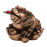 Luck Gift Feng Shui Small Three Legged Money for Frog Fortune Toad Chinese Coin Metal Craft Home Decor Bronze and Mahogany Color