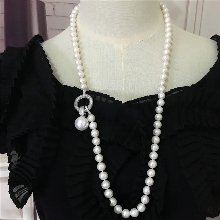 

design 9-10 mm white natural freshwater pearl fashion long necklace sweater chain fashion jewelry