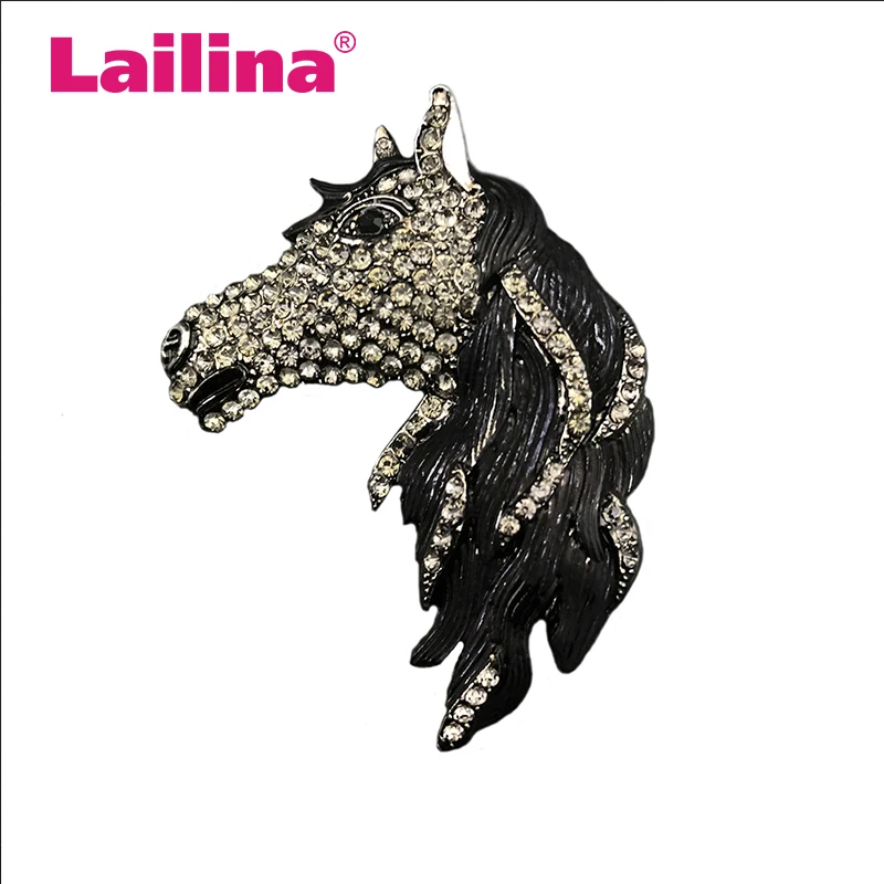 

Rhinestone Black Crystal Horse Heead Animal Pendant / Brooch Pin