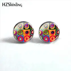 2018 New Kandinsky Circles Round Earring Famous Paintings Earrings Hand Craft Glass Dome Jewelry HZ4