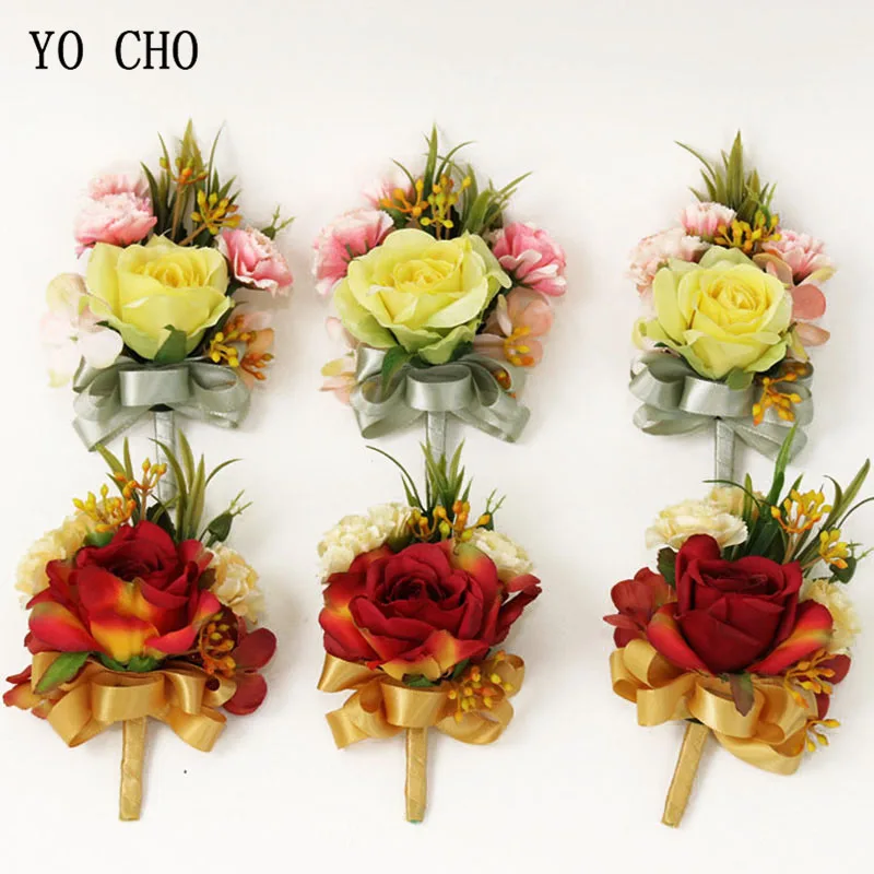 YO CHO – costume de poignet rétro blanc, fleurs de corsage, Style rustique, accessoires de décoration de demoiselle d'honneur de mariage, broche de fleurs artificielles