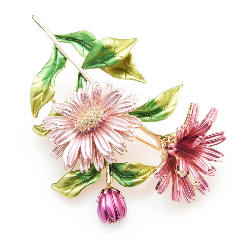 Wuli&baby Pink Daisy Bouquet Enamel Brooches Metal Flowers Weddings Banquet Brooch Pins For Women And Men
