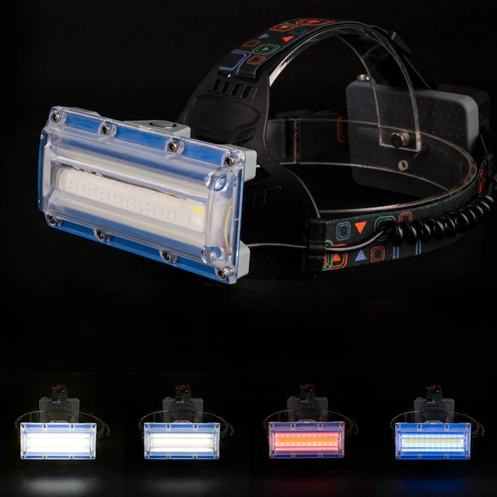 COB LED Headlight 3 Modes Red Blue Light Head Lamp Flashlight USB Rechargeable 18650 Battery Headlamp For Camping Fishing