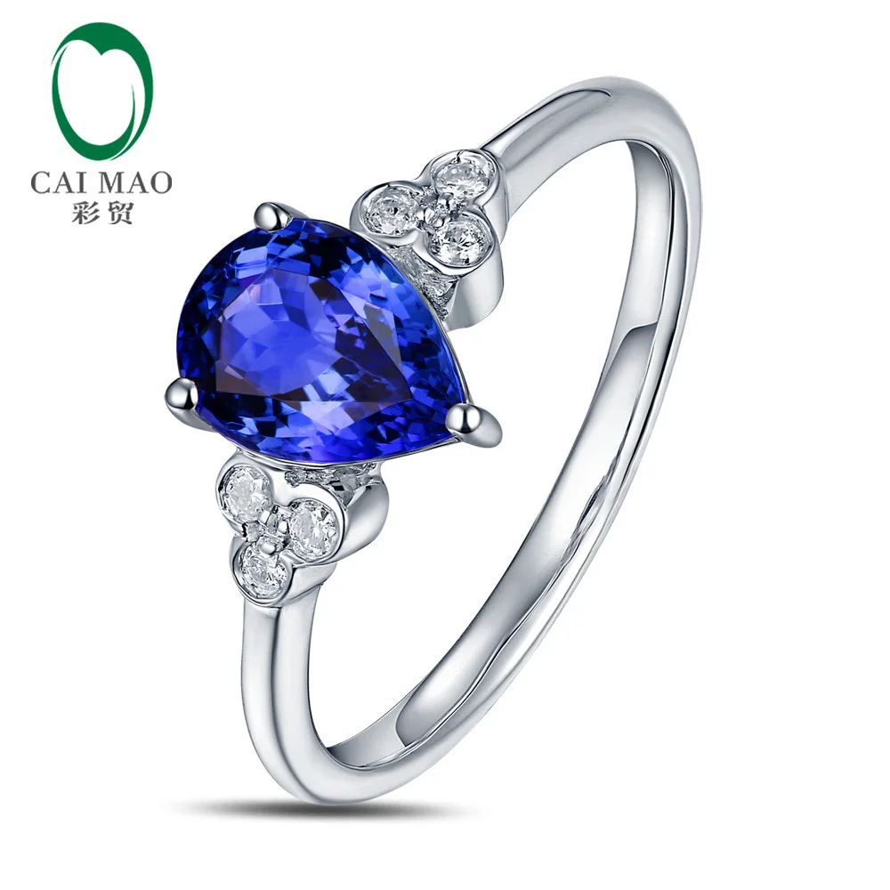 Solid 1.28ct Pear Cut Tanzanite Gemstone Ring Jewelry With Natural Diamond In 14K Gold