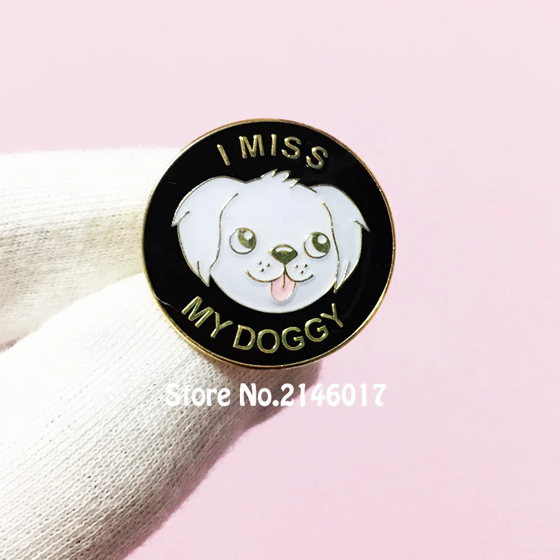 50pcs Customized Pins and Brooch 1'' I MISS MY DOGGY Lapel Pin Cute Dog Lovely Metal Badge Craft Gift Soft Enamel with Epoxy