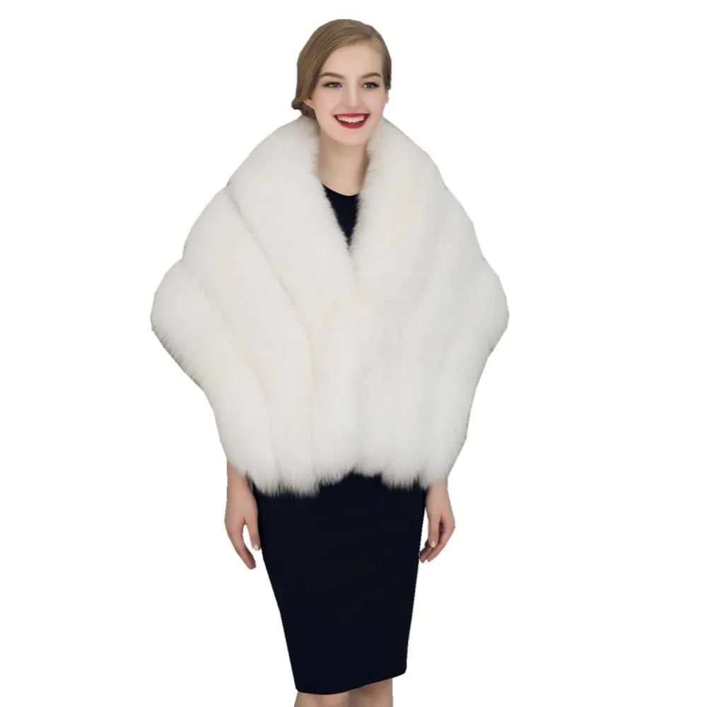 Bridal Faux Fur Wraps Winter Wedding Coat  Warm Big shawls Outerwear Black Gary Shrug Women Jacket Prom