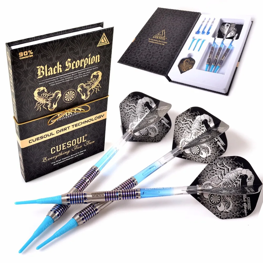 

CUESOUL BLACK SCORPION 90% Tungsten Barrel Soft Tip Dart Set-18g Barrel with Titanium Coated Finished