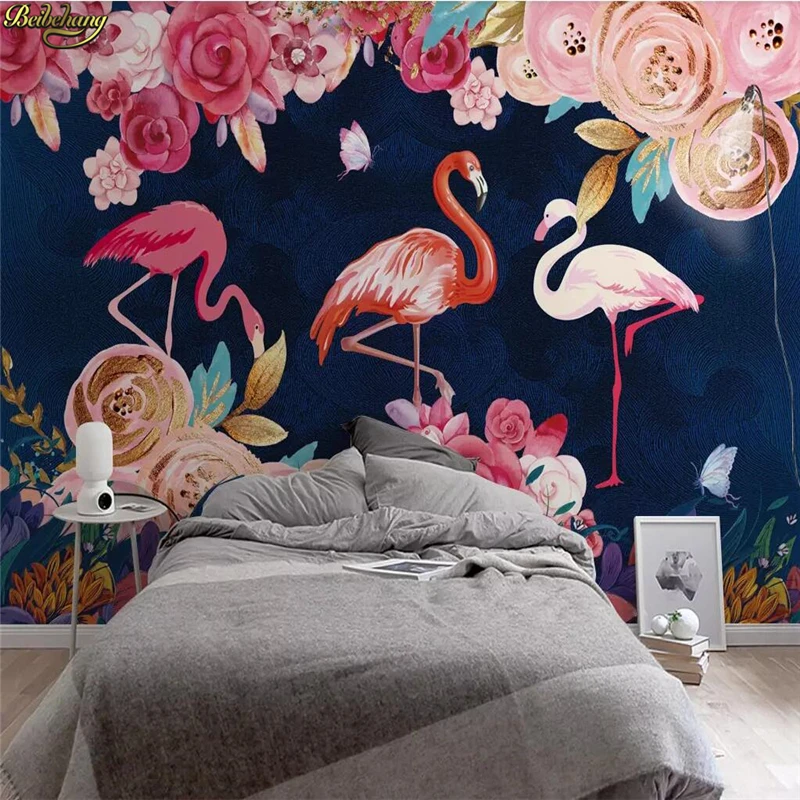 Custom photo mural botanical flower wallpaper home decoration flamingo background wall paper mural papel de parede wall Stickers