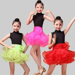 2021 Girl Sleeveless Latin Dance Dress Children Ballroom Dance Dresses Kids Salsa Rumba Cha Cha Samba Tango performance Dress