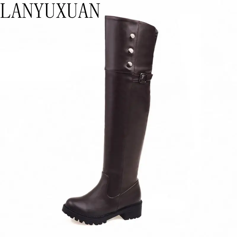 LANYUXUAN Botas Super Big Size 30- 52 Women Over Knee Half Wedge Boots Woman Snow Botas Fashion Winter Warm Footwear Shoes X-01