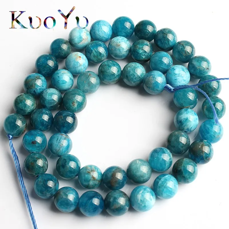 A+ Natural Blue Apatite Gem Stone Beads Smooth Round Loose Beads 15'' 6/8/10mm For Jewelry Making DIY Bracelet Pendant Necklace