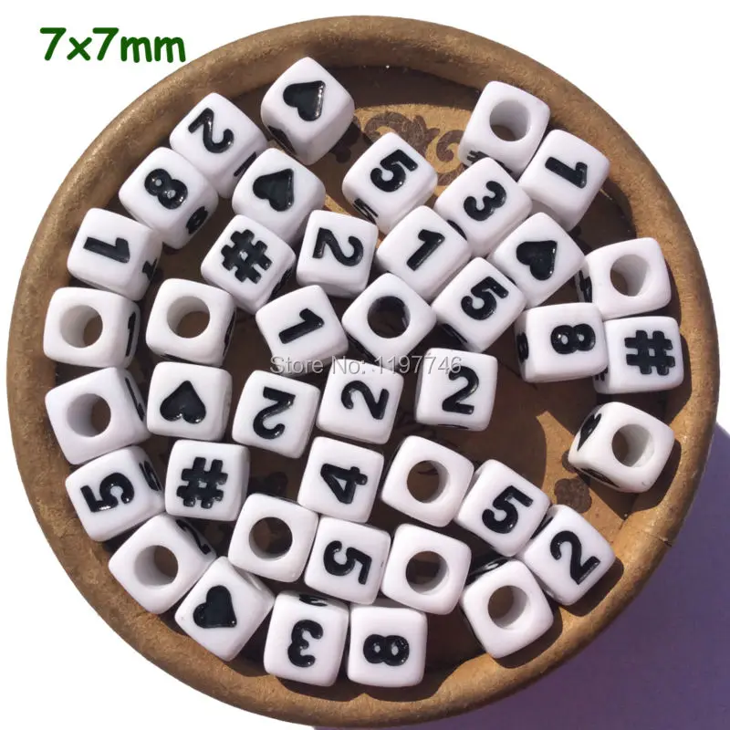 Beads for Jewelry Makings Acrylic Beads Figure Number Beads Cube Beads 7mm 1900pcs White Beads Spacer Beads Bracelet DIY Beads