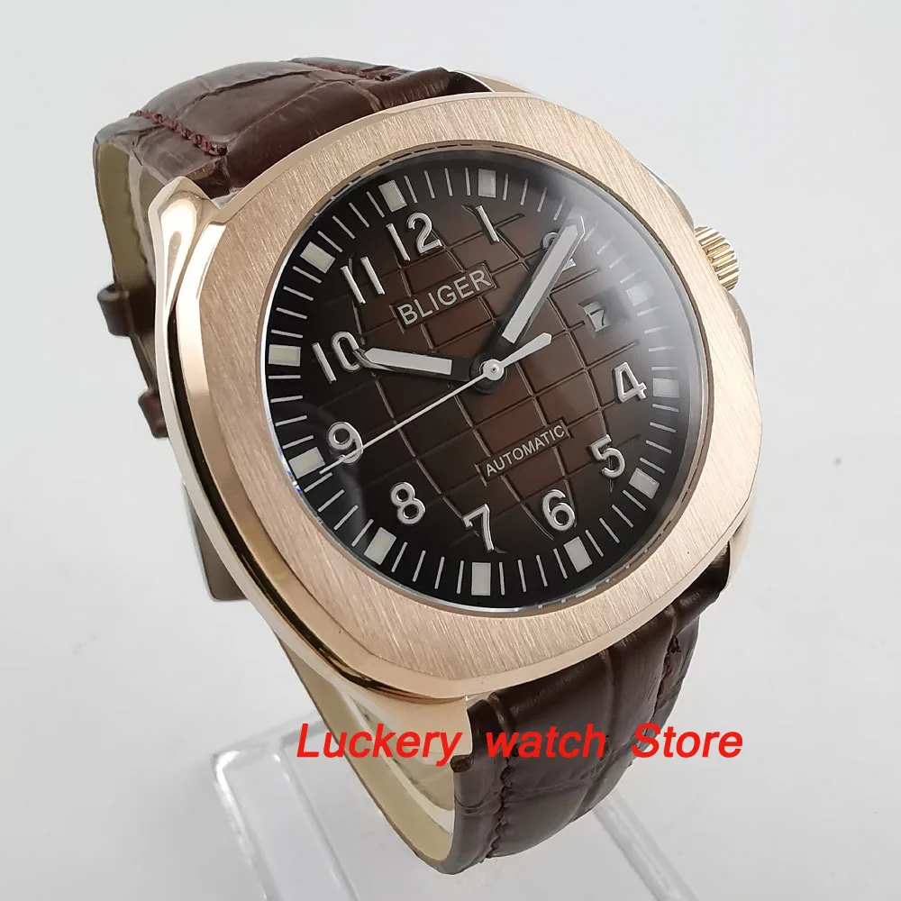 

39mm Bliger plating gold case brown dial luminous men's watch saphire glass Automatic wrist watch-BA63