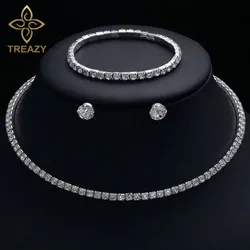 TREAZY Circle Crystal Bridesmaid Bridal Jewelry Sets Silver Color Rhinestone Wedding Necklace Earrings Bracelet Sets for Women