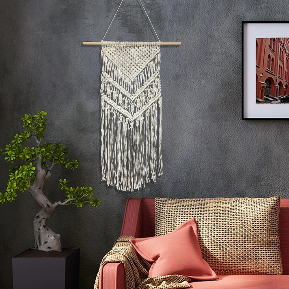 Hand Knotted Macrame Wall Art, Handmade, Hanging Tapestry with Lace Fabrics, Bohemian Wedding Decoration, New