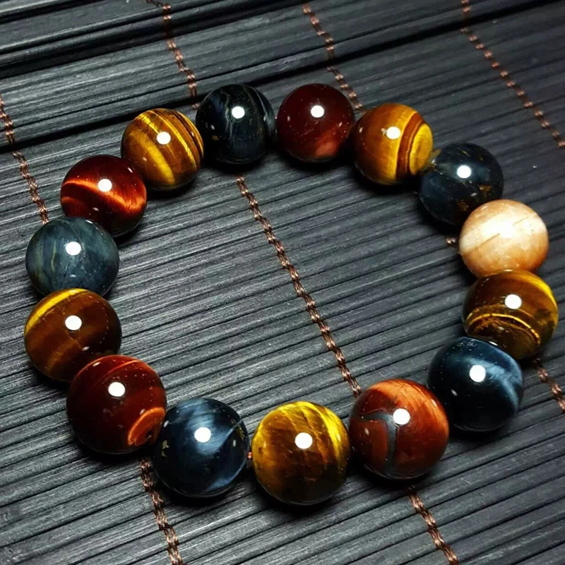 Natural Tiger Eye Bracelet 14mm Beads Jewelry Accessories Multi Color Tiger Eye Stone Men Women Bracelet