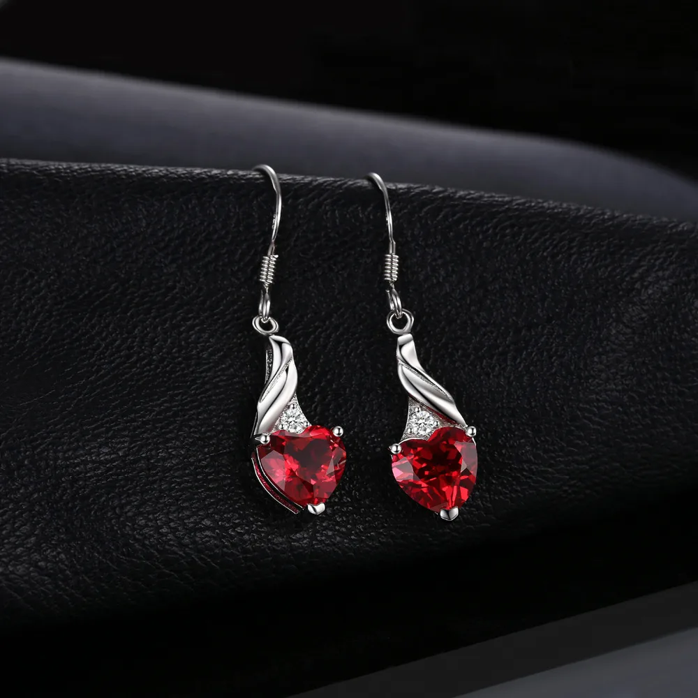 JewelryPalace Love Heart 5ct Created Red Ruby 925 Sterling Silver Drop Earrings for Women Gemstone Fine Jewelry Wedding Gifts