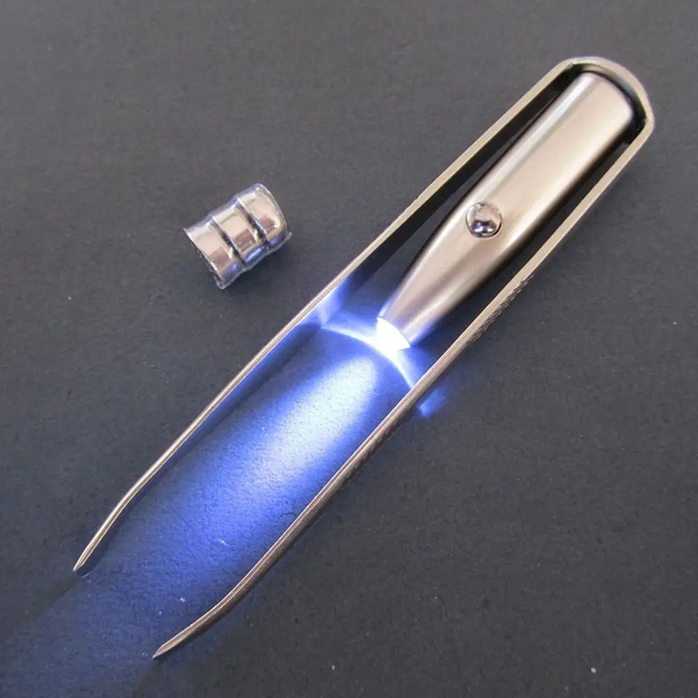 Handy Eyelash Eyebrow Tweezer Hair Removal with LED Light New Stainless Steel Makeup Tool Eyebrow Tweezer with Battery