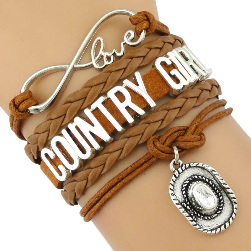 Country Boy Girl Cowboy Cowgirl Hat Boots Infinity Charm Bracelets Handmade Adjustable Jewelry Women Men Gift