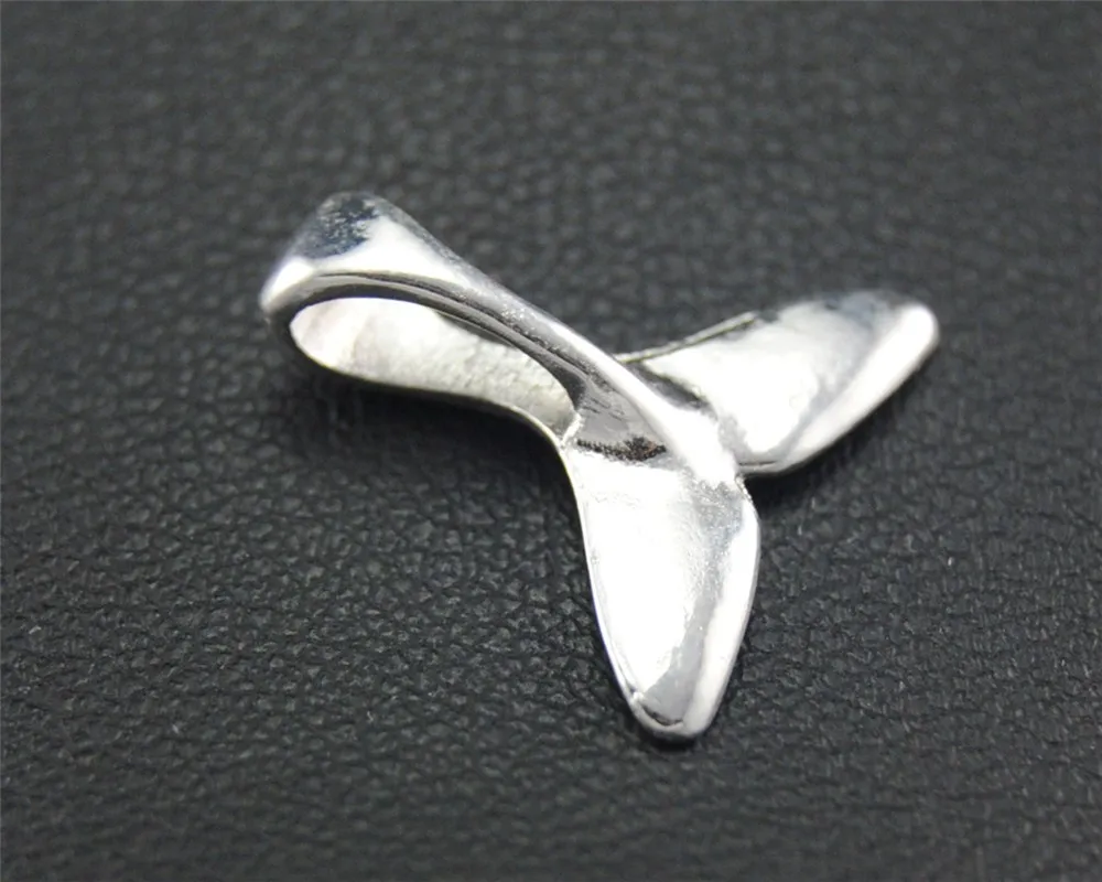 50pcs  Silver Color Whale tail fishtail Charm Pendant DIY Necklace Bracelet Bangle Findings 14x14mm A1715