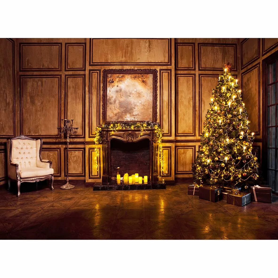 Allenjoy photo backdrops Christmas tree night European stove gorgeous vintage indoor new background photobooth fantasy props