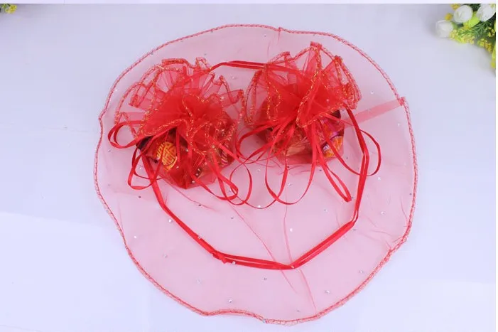 300pcs diameter 26cm Red Round Organza Bag Drawstring jewelry packaging bags for Wedding/gift/food/candy/Christmas Yarn bag