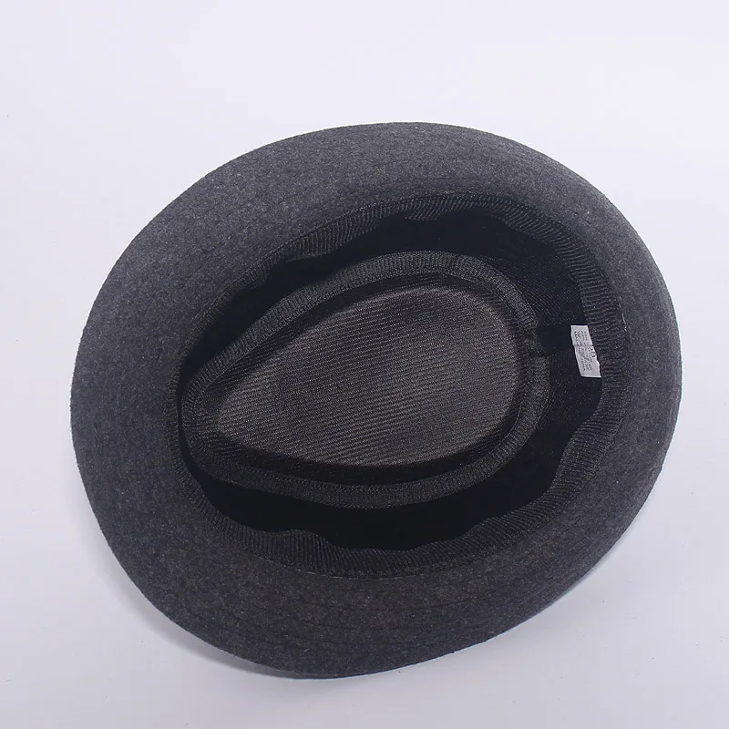 Gray Black Fedora Hat Classical Wide Brim Hat Men Solid Men\'s Dad Vintage Top Jazz Hat Autumn Winter Bowler Sombrero Felt Cap