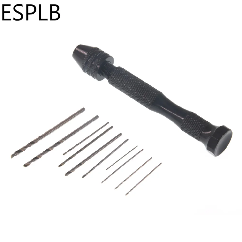 ESPLB Hand Drill Bit with 10pcs/20pcs Twist Drills Bit Rotary Tools Mini Micro Aluminum Alloy Hand for Woodworking Drilling