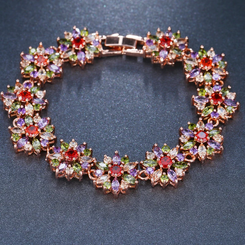 EMMAYA Gorgeous Rose Gold Color Multi CZ Bangles Bracelets Fashion Flower Shape Bracelets for Women