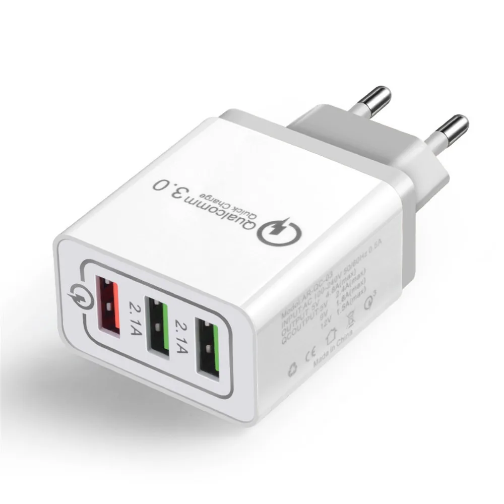 Wall Charger Adapter 3 Ports Quick Charge 3.0 Micro USB Fast Data Sync Charger Cable for Samsung Xiaomi Huawei ipad USB Charger