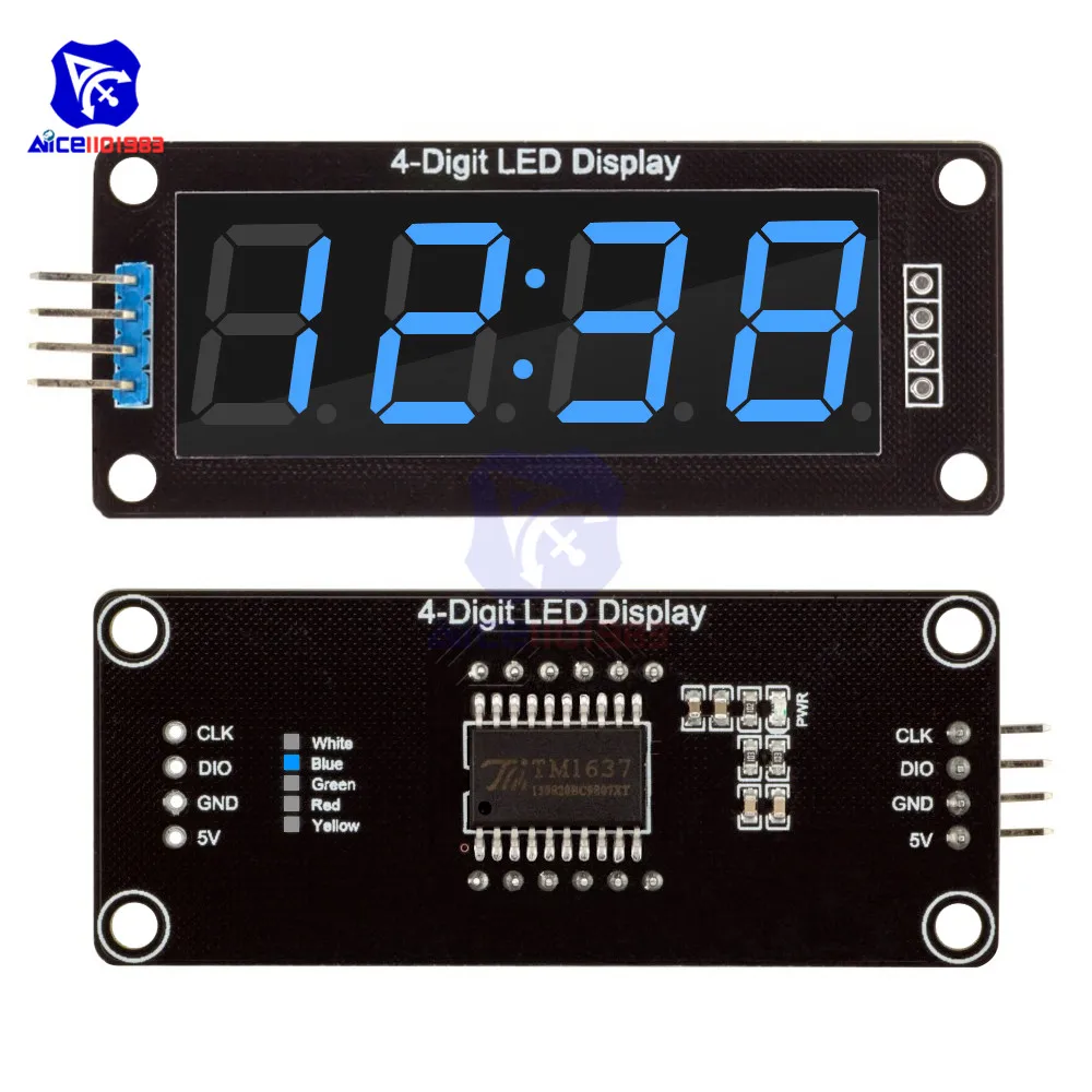 TM1637 0,56" 4-Bit LED-Digitalröhrenanzeige 7 Segmente Gelb/Weiß/Rot/Grün/Blau Uhrmodul 30x14mm für Arduino – Detail 10