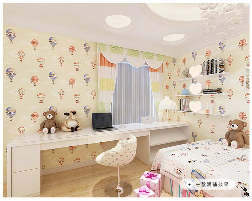 

beibehang Children boys and girls warm bedroom study nonwoven papel de parede 3d wallpaper abc match wall paper hot air balloon