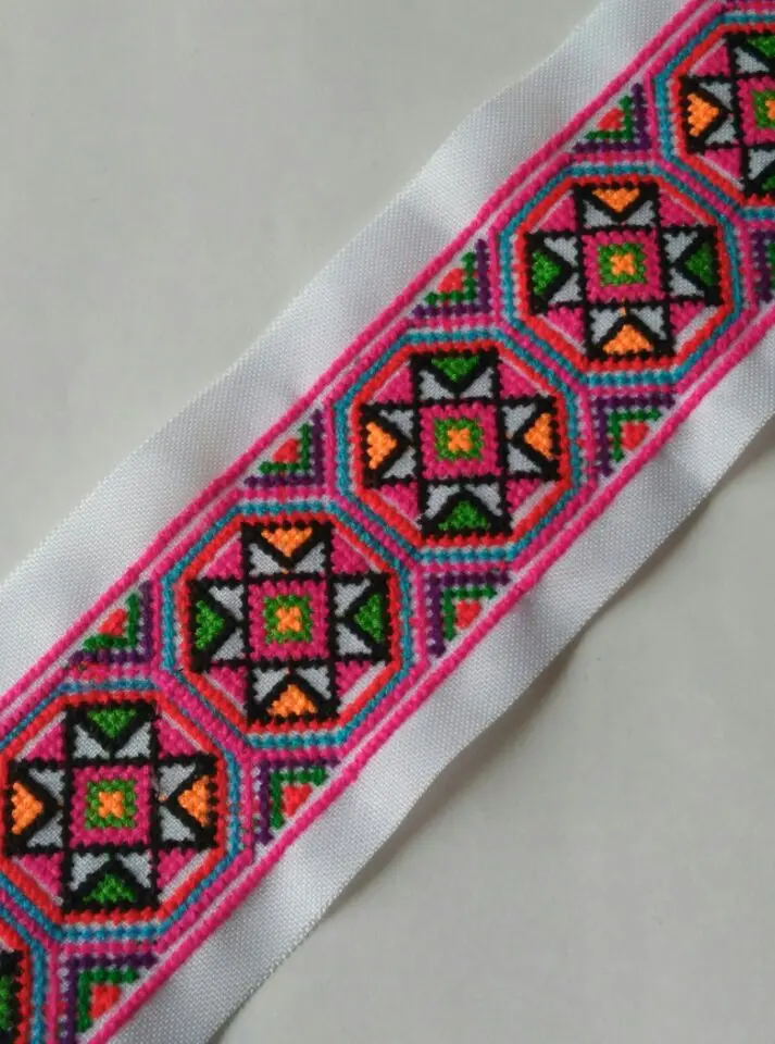 1yard Hmong Embroidery Lace 6.5cm Miao Dress Collar Decor Ribbon Tape Ethnic Tribal Nepal Thai Lao India Boho Slavic Sewing DIY