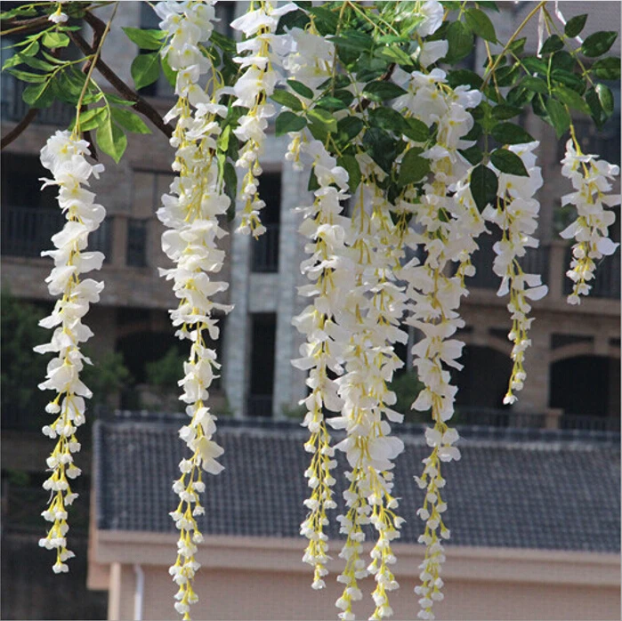 110cm White Wisteria Vine Wedding Decor Artificial Decorative Flowers Garlands for Party Wedding Home Decoration Supplies