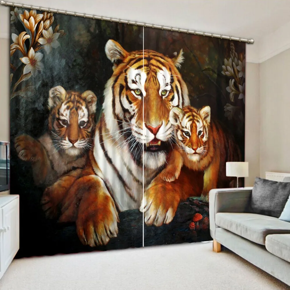 3D curtains simple bedroom design For living room bedroom animal luxury silk curtains modern style