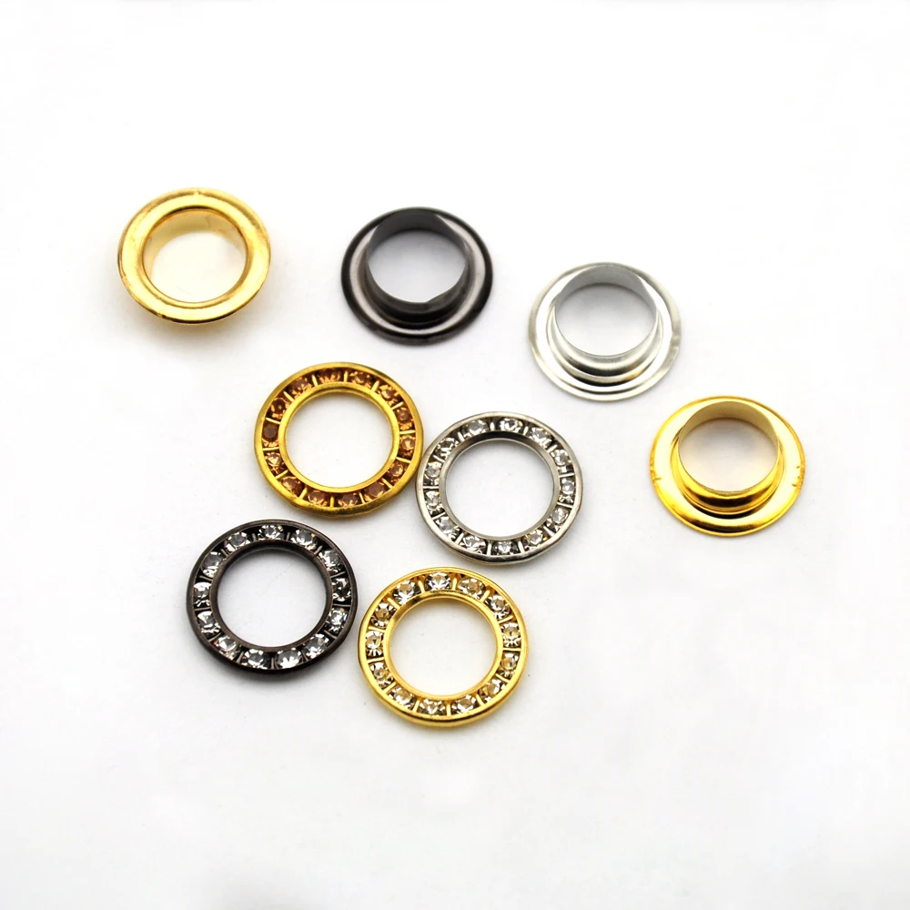 100sets/lot 4 colors 15mm round metal brass rhinestone eyelets crystal diamond grommets shoe accessories christmas decoration