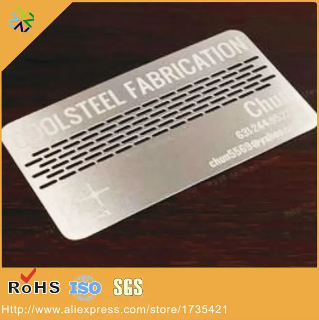 

CR80 high quality small holes punched words engraving stainless steel metal card steel