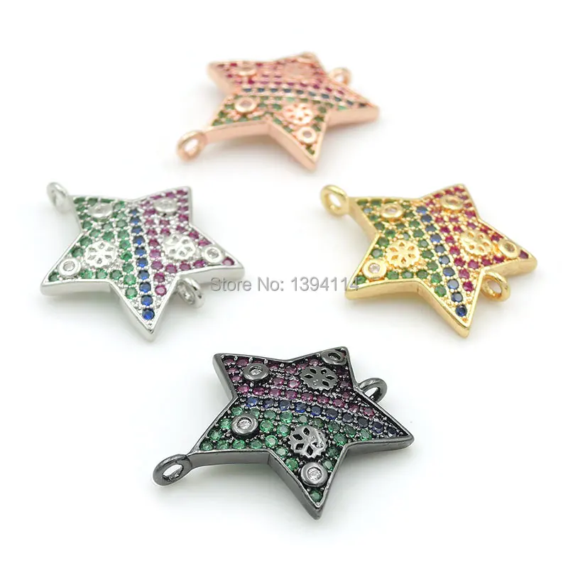 20*18*2mm Micro Pave Red&Blue&Green&Clear CZ Star Connector With Patches Flower Relief Fit For Women As DIY Bracelets Accessory