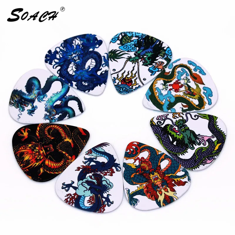 SOACH 10pcs/Lot 1.0mm thickness guitar strap guitar parts cool Dragon design guitar picks pick