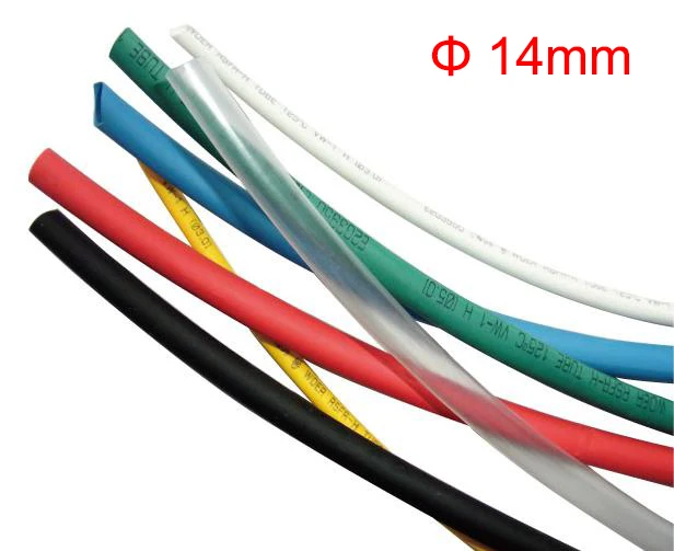 

5M Ratio 2:1 14mm Dia Yellow Red Blue Green Clear White Black Polyolefin Wire Wrap Insulation Cable Sleeve Heat Shrinkable Tube