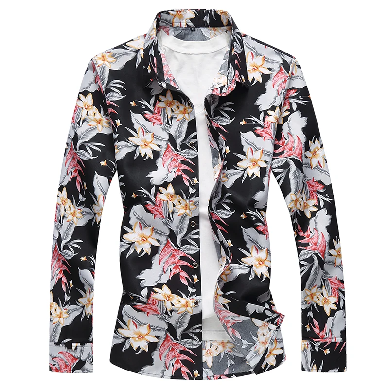 Nieuwe Mode Heren Print Shirt Lente Herfst Casual Lange Mouw Knoop Shirt Voor Mannen Business Bloemenshirts Plus Maat 6xl 7xl