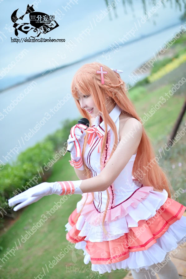 Yuuki Asuna Idol ver Singer vestido de palco feminino, traje cosplay, rosa, halloween