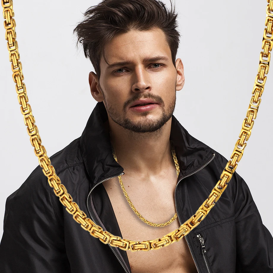 Nowy gorący wysokiej jakości bizantyjskie pudełko oświadczenie mężczyźni złoty kolor srebrny 4MM Choker ze stali nierdzewnej naszyjnik łańcuszek Dropshipping