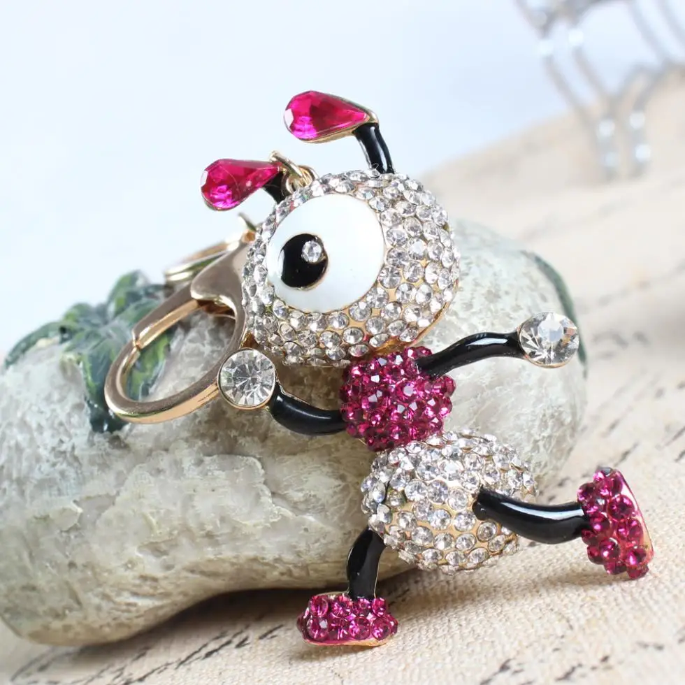 Big Eyes Ants Wear Red Cloth Walking Insect Keyring Lovely Cute Crystal Rhinestone Charm Pendant Purse Bag Key Chain Gift