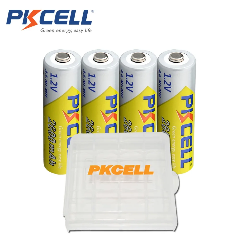 4 szt. Baterie PKCELL AA 1.2V 2300mah-2600MAH baterie AA NI-MH akumulator aa batteria i 1 szt. Pojemnik na baterie